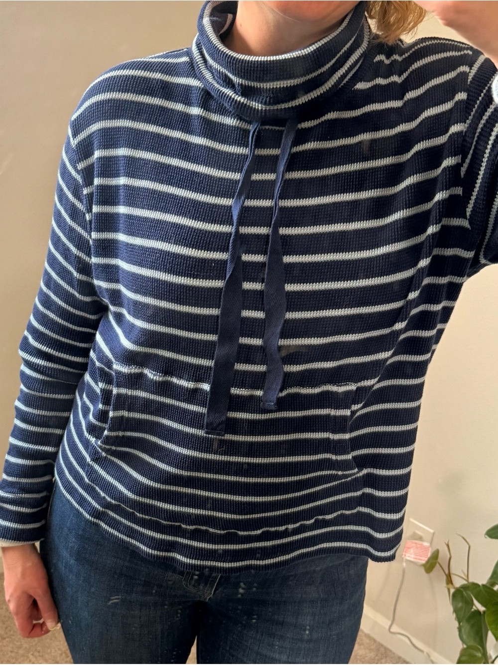 Pact Organic Cotton Navy and White Striped Lightweight Sweater